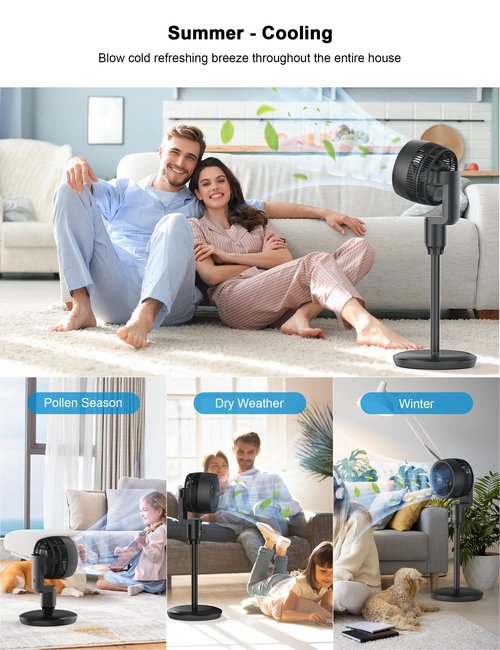 JRD Fan for Bedroom, 70° Oscillating Standing Fans, Quiet Floor Fan, 100ft Pedestal Fans for Room, 6 Speeds, 3 modes,90° Manual Vertical, 19-38" Adjustable Height,24H Timer,Remote Control