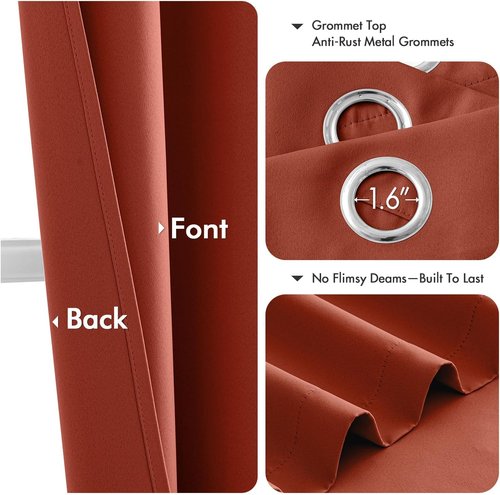 MIULEE Burnt Orange Blackout Curtains - 90-Inch Thermal Insulated Drapes for Noise Reduction | 2 Panels