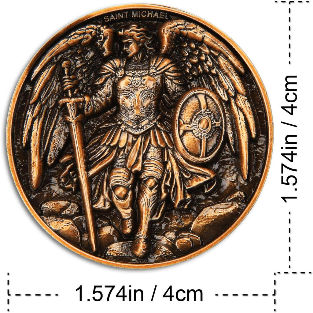 Saint Michael Protection Coin - 1.57-Inch Double-Sided Zinc Alloy Collectible with Antique Finish