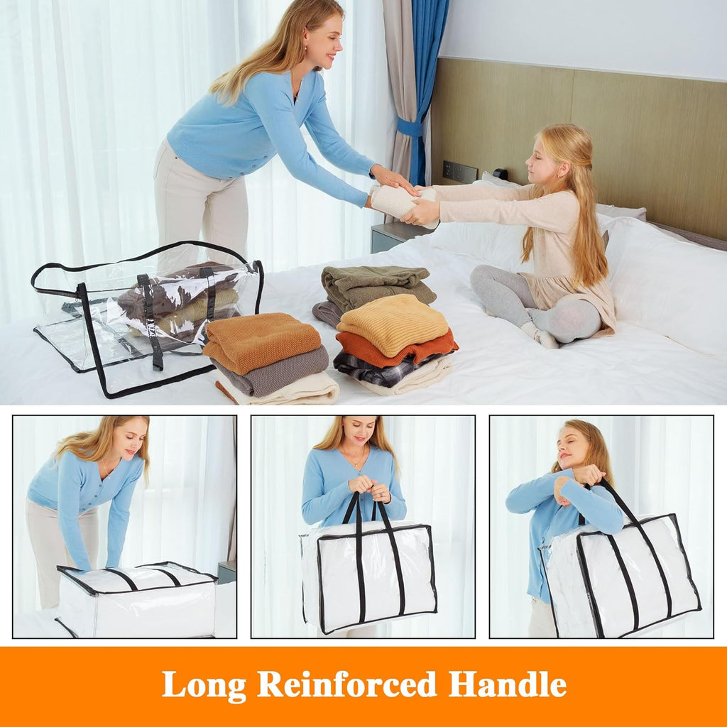 Vieshful Clear Clothes Storage Bags - 40L Zippered Organizer for Blankets, Comforters & Toys