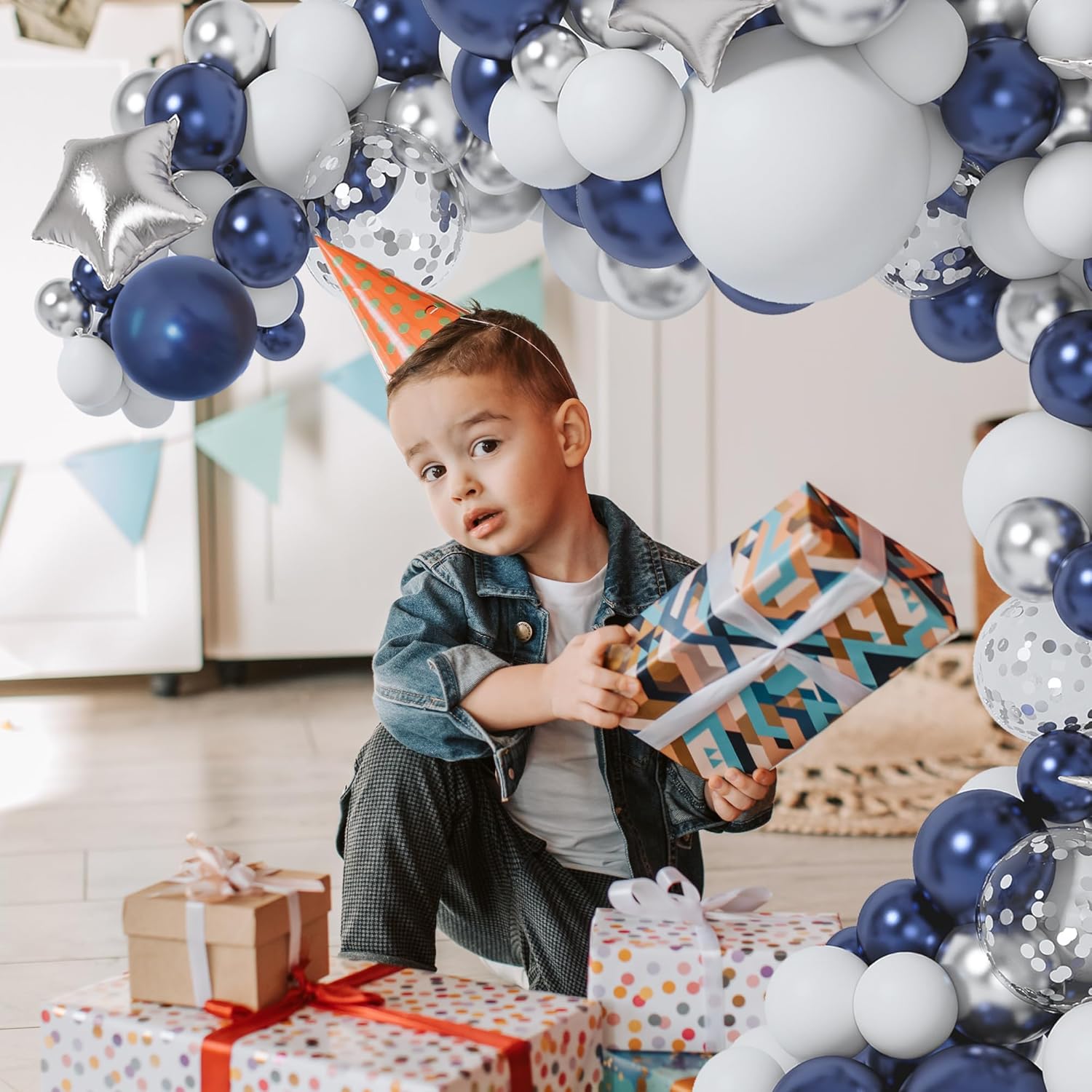 Skiennix 151-Piece Navy Blue & Silver Balloon Garland Arch Kit - Perfect for Graduation, Prom, Weddings & Parties