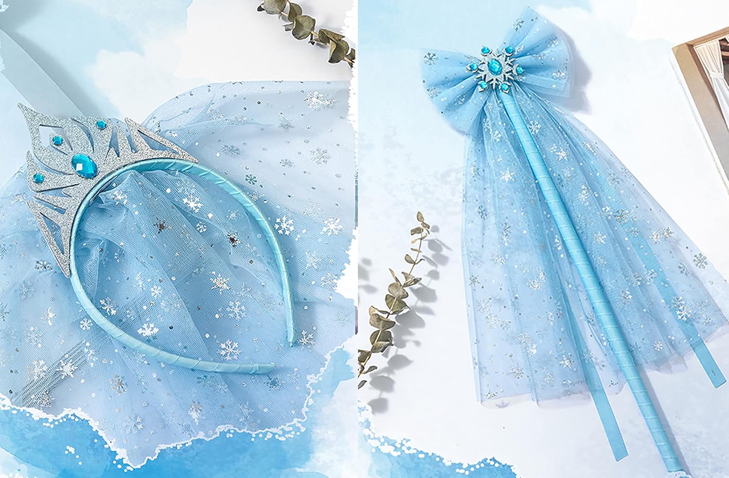 SUJAYU Snowflake Organza Fabric - Sheer Silver Foil Tablecloth & Christmas Tree Skirt (59" x 118", Blue)