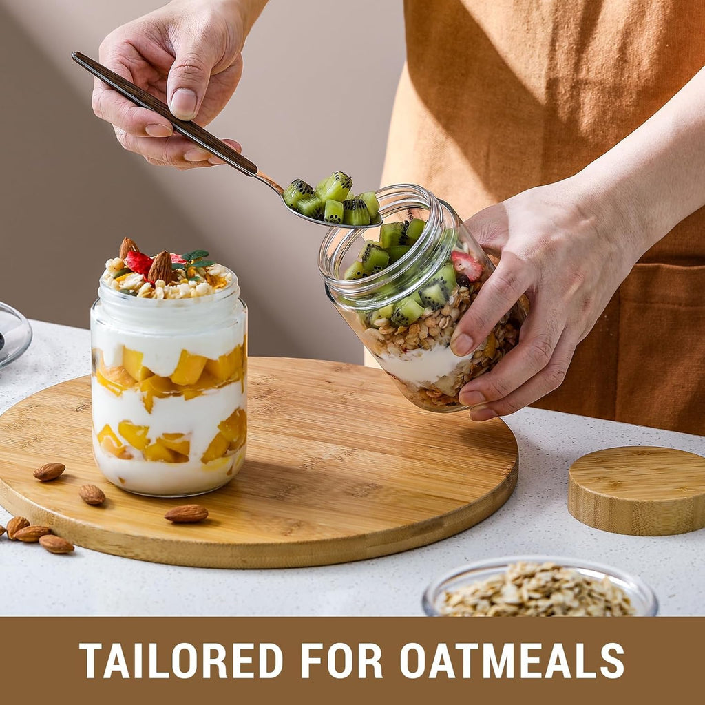 NETANY 16oz Glass Jars - Airtight Lids for Overnight Oats & Food Storage | 6-Pack Wide Mouth Containers