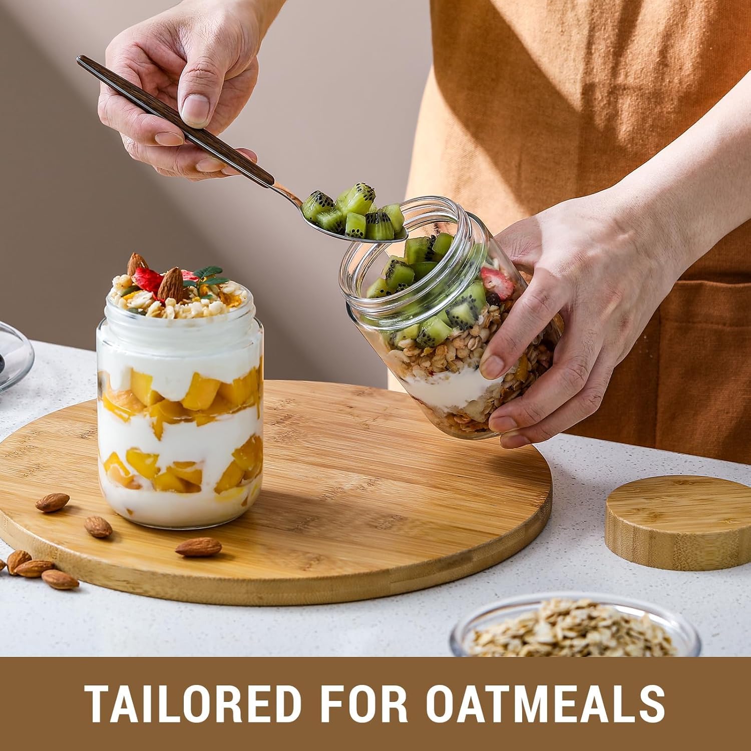 NETANY 16oz Glass Jars - Airtight Lids for Overnight Oats & Food Storage | 6-Pack Wide Mouth Containers
