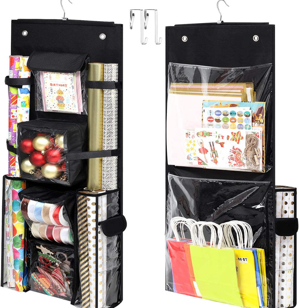 Skiennix Hanging Gift Wrap Organizer - Double-Sided Storage for Christmas Wrapping Paper | 40x16 Inch Heavy-Duty Design