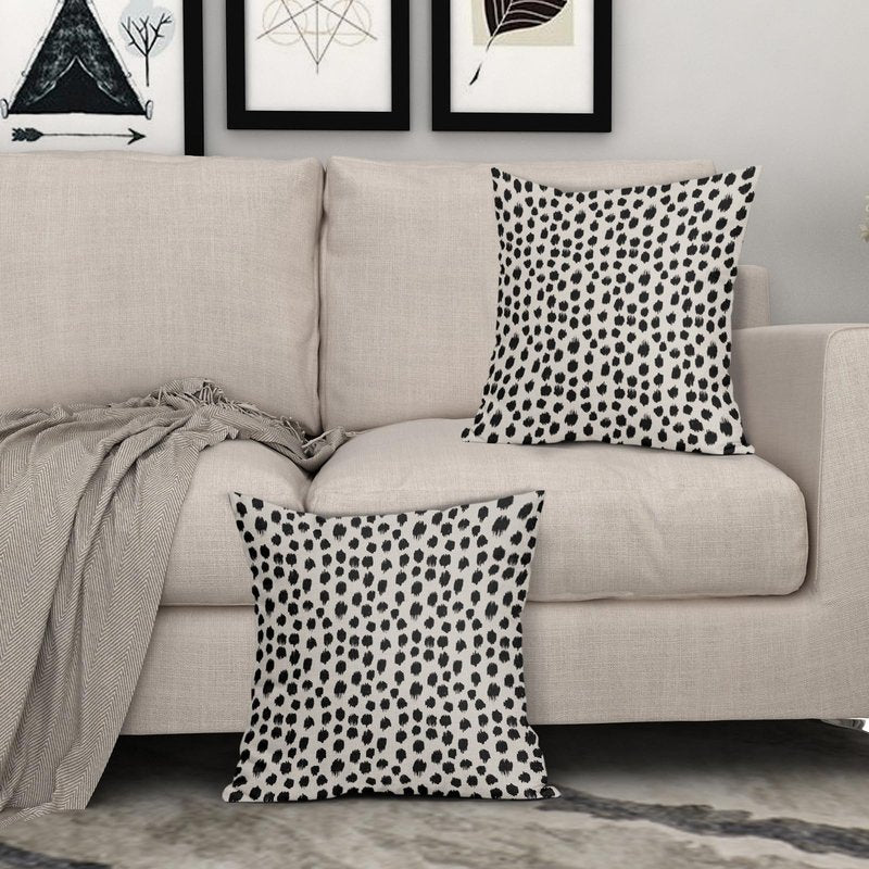 Black Cream Polka Dot Pillow Covers 24x24 Set of 2 Outdoor Modern Art Throw Pillows Boho Design Brush Strokes Decorative Pillowcase Square Cushion Cover Linen Pillow Case for Home Sofa Couch Bed