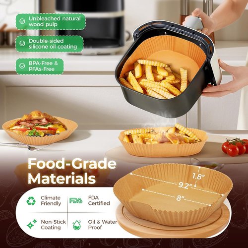 Air Fryer Liners - 100 PCS Non-Stick Waterproof Parchment Paper | 8" Square for 5-8 QT Air Fryers