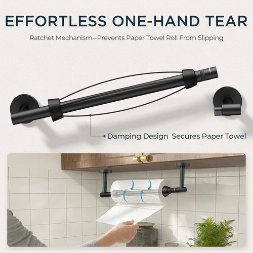 FORIOUS Paper Towel Holder - Wall-Mounted SUS304 Design for One-Handed Tear | Matte Black Finish