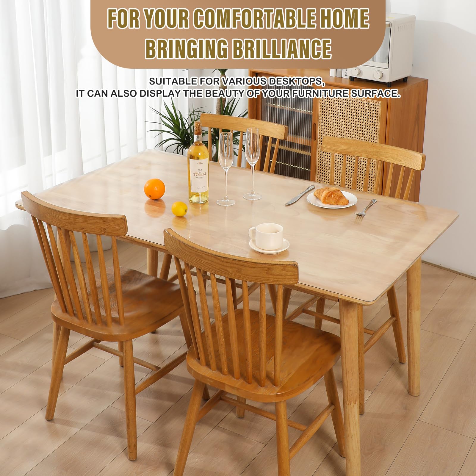 MOCAL Clear Plastic Kitchen Countertop Cover Mat Table Protector Cover Wooden Furniture Tablecloth Wipeable Vinyl PVC Coffee End Table Chair Floors Pad Scratch Proof