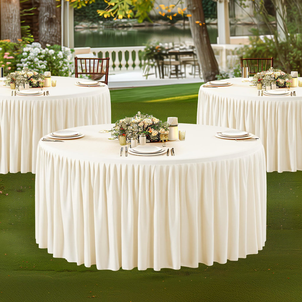 60Inch Ivory Round Tablecloth,4 Pack Wrinkle Resistant 5ft Spandex Tablecloth,Washable Stretchy Polyester Table Cloth Round Cover for Dining Table,Wedding,Reception Banquet, Birthday Party, Buffet