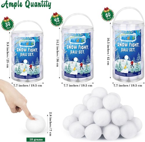 Elcoho 60-Piece Indoor Snow Fight Ball Set - 2.8 Inch Artificial Snowballs for Kids' Winter Games