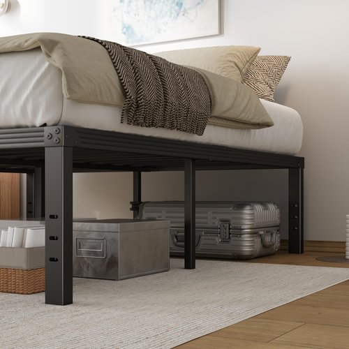 COMASACH Queen Bed Frame Heavy Duty,18" Black Metal Platform Bed Frame,Sturdy Steel Frames,No Box Spring Needed,Noise-Free,Easy Assembly