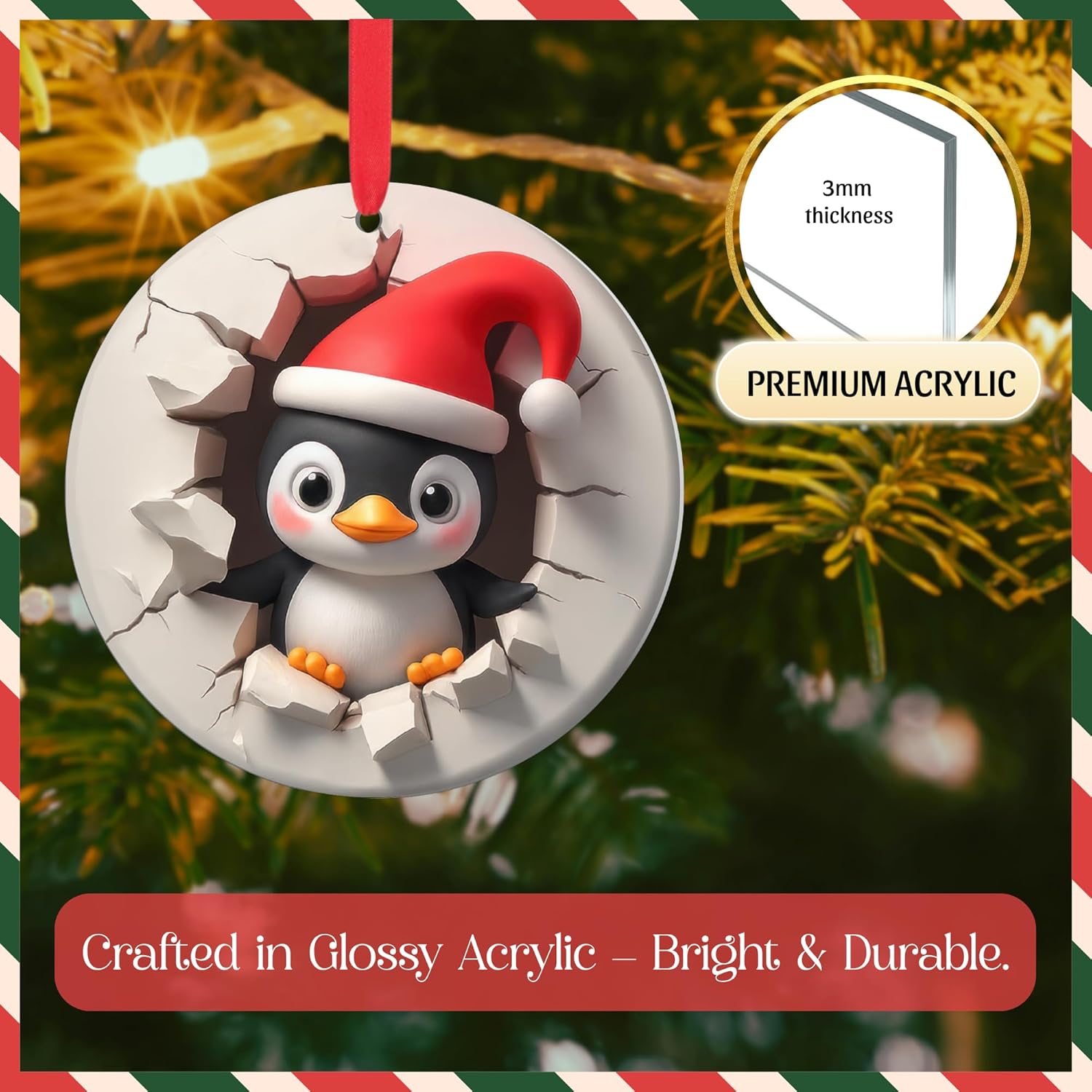 Penguin Ornament - 2D Christmas Penguin Decorations | Cute Animal Gifts for Couples & Families