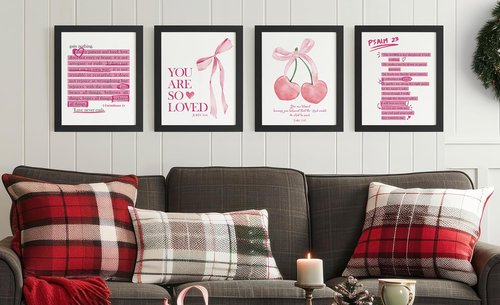 **DSHFG Cute Preppy Pink Bow Bible Verses Wall Decor - Set of 4 Christian Prints for Teen Girls 8x10**