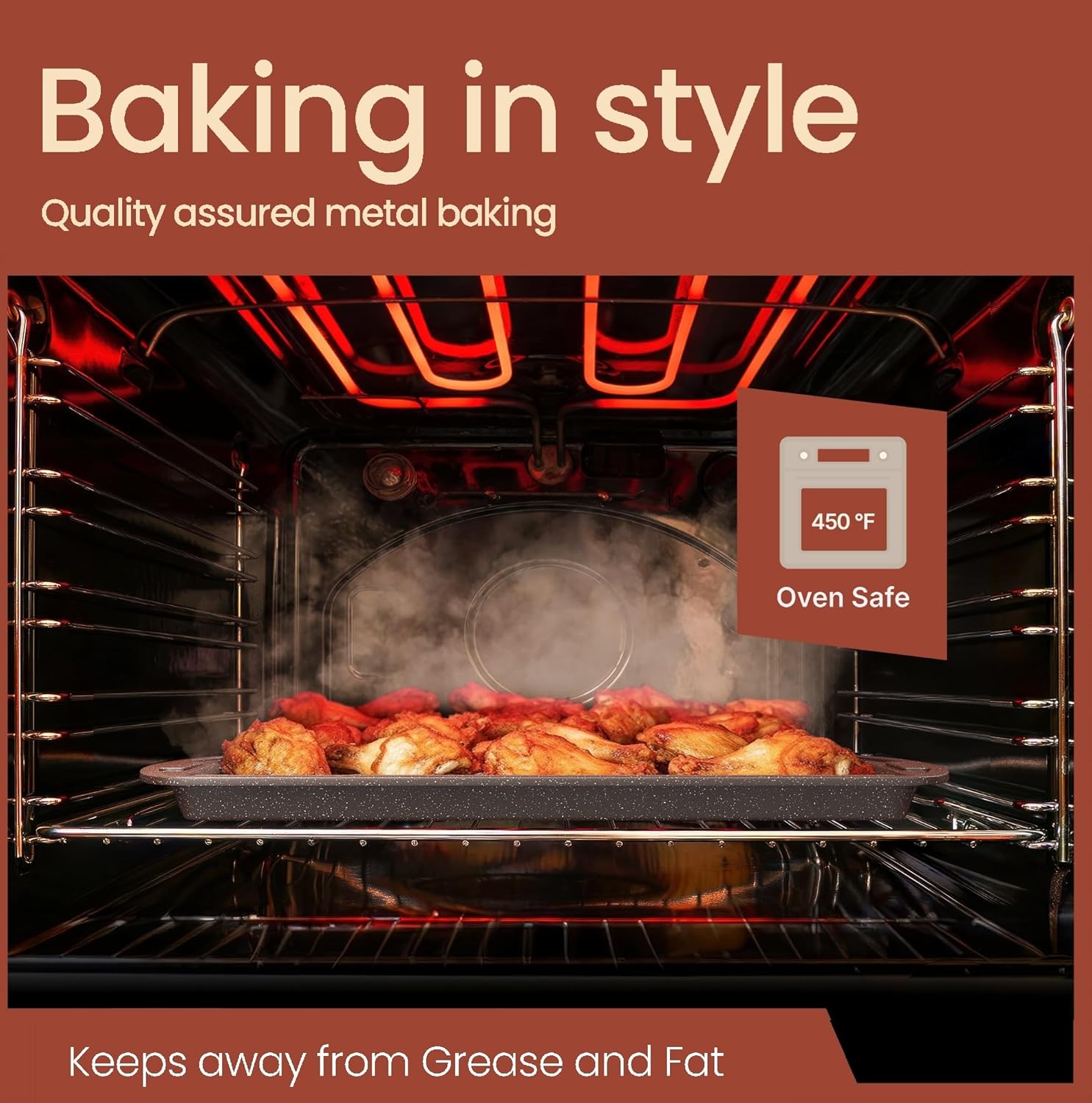 **Brown Marble Cookie Sheet Set by [Brand Name] - Nonstick Carbon Steel Pan & Cooling Rack | Oven Safe Up to 450°F**