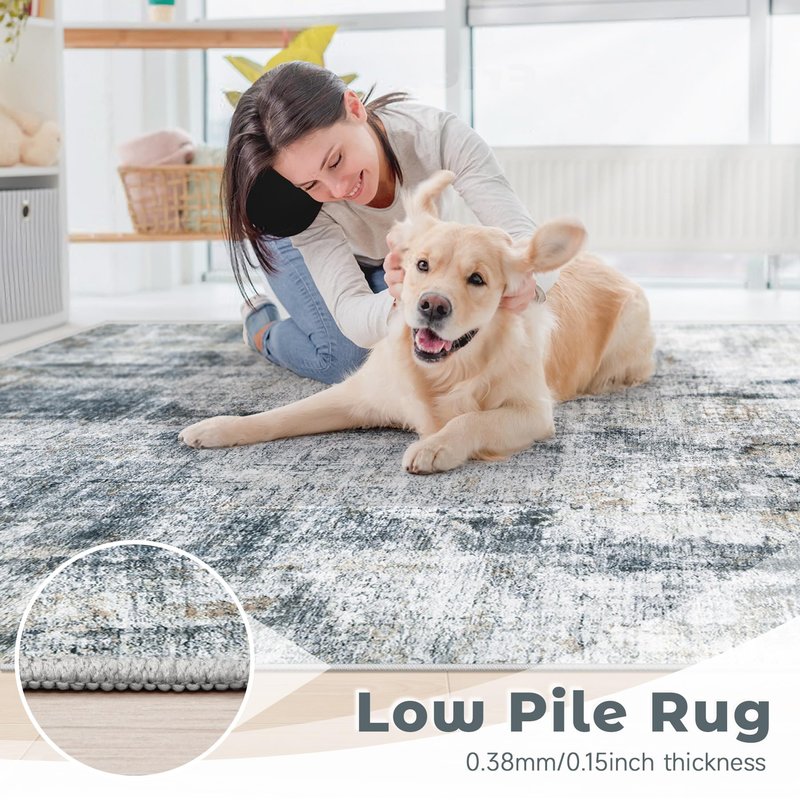 8x10 Area Rug for Living Room: Washable Abstract Soft Rugs Non Slip Modern Stain Resistant Low Pile Carpet for Dining Room Bedroom Nursery Office (Multi Blue, 8'x10')