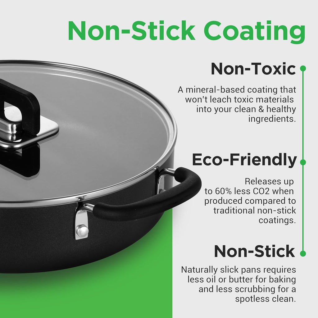 NutriChef 17-Piece Non-Stick Cookware Set - Space-Saving, Induction-Compatible, Black Pots & Pans with Heat-Resistant Utensils