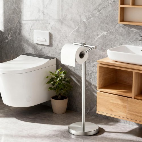 FORIOUS Toilet Paper Holder - Rustproof Stainless Steel Double Post Design | Pivoting Brushed Nickel Finish