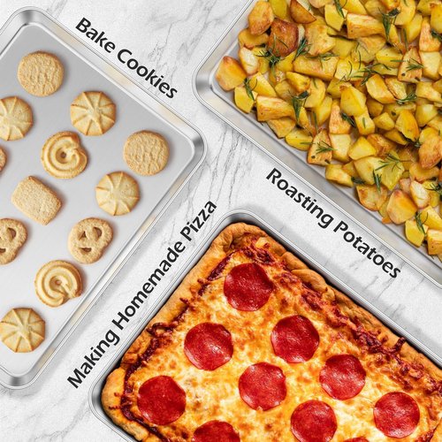 Stainless Steel Baking Sheets Pan, Leonyo 2 Pack 16IN x 12IN Stainless Steel Cookies Sheets for Baking, 1IN Deep Metal Toaster Jelly Roll Pan Tray for Oven, Dishwasher Safe