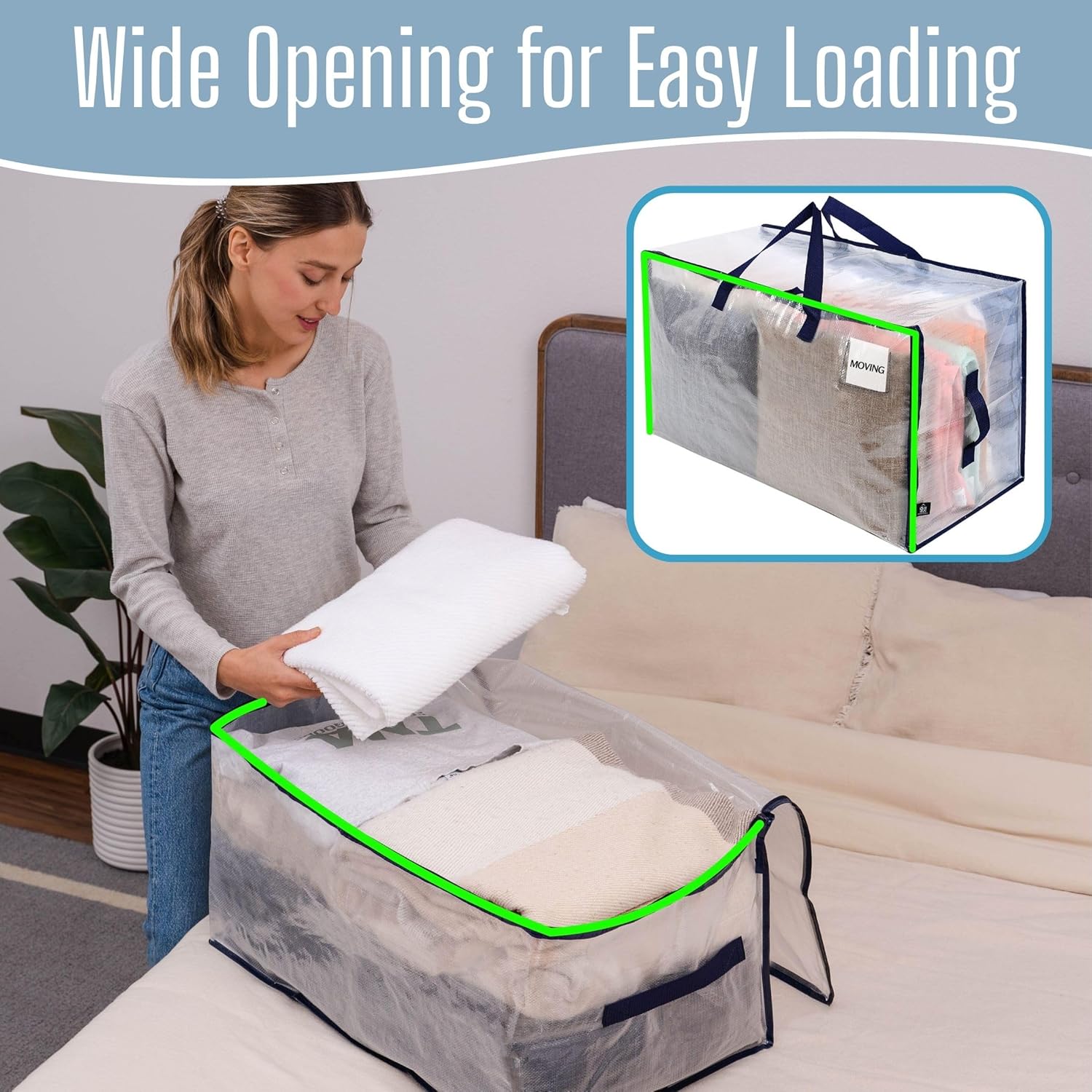 VENO Extra Large Clear Moving Bags - Heavy Duty Storage Totes with Reinforced Handles & Strong Zippers | 4 Pack