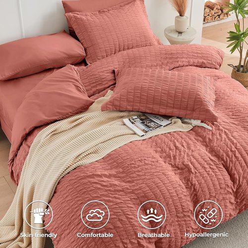 HYMOKEGE Twin Comforter Set - Luxury Seersucker 5-Piece Bedding Set for All Seasons | Includes Comforter, Sheets, Pillowcase & Sham
