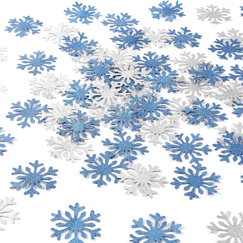 Snowflake Snow-White Party Decorations - 100pcs Glitter Paper Confetti for Winter Wonderland Celebrations