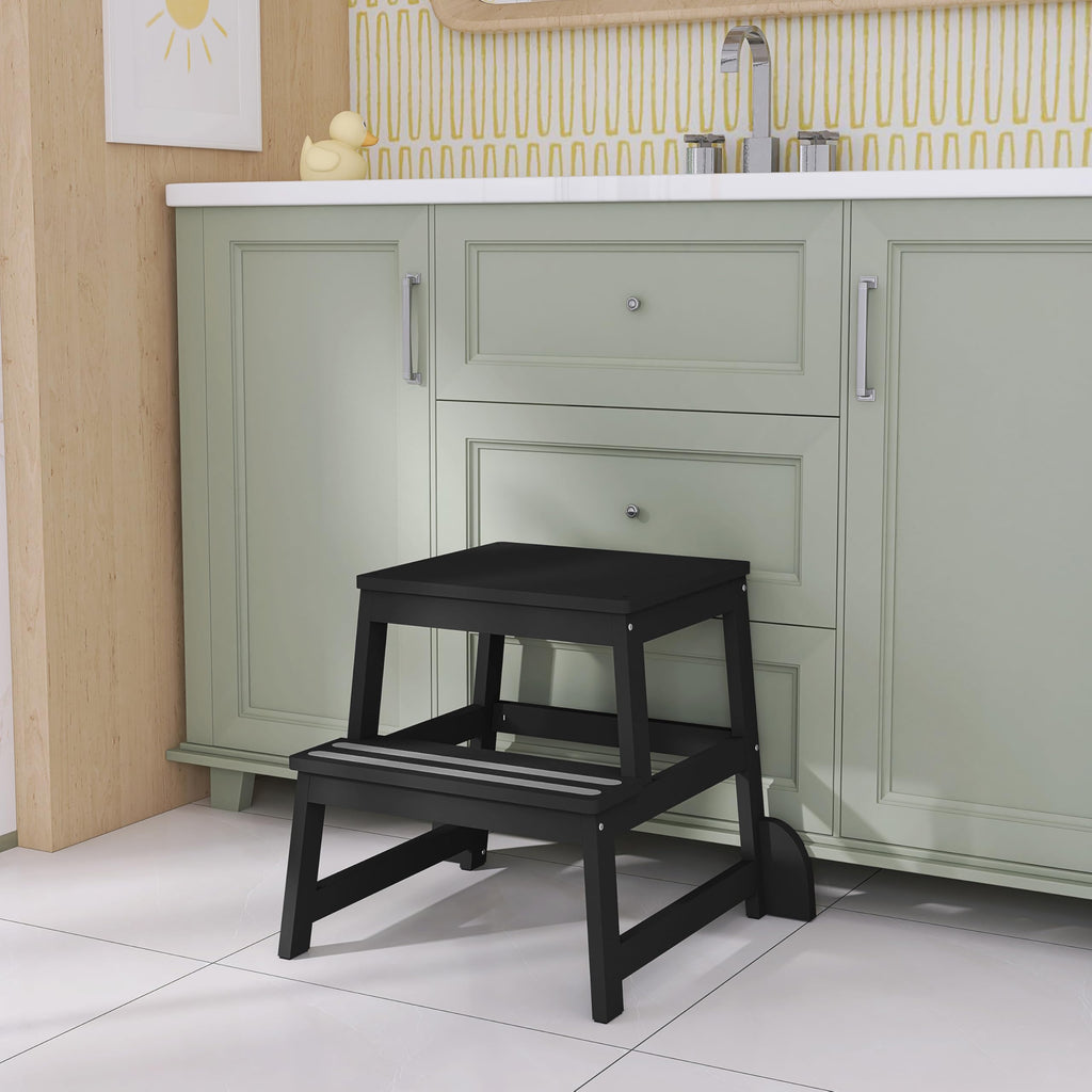 Dream On Me 2-in-1 Funtastic Tower and Step Stool, Toddler Step Tower for Learning & Play, Safety Rails, Anti-Skid Pads, Non-Slip Strips & Stabilizer Fins for Safe Counter Activities - Black