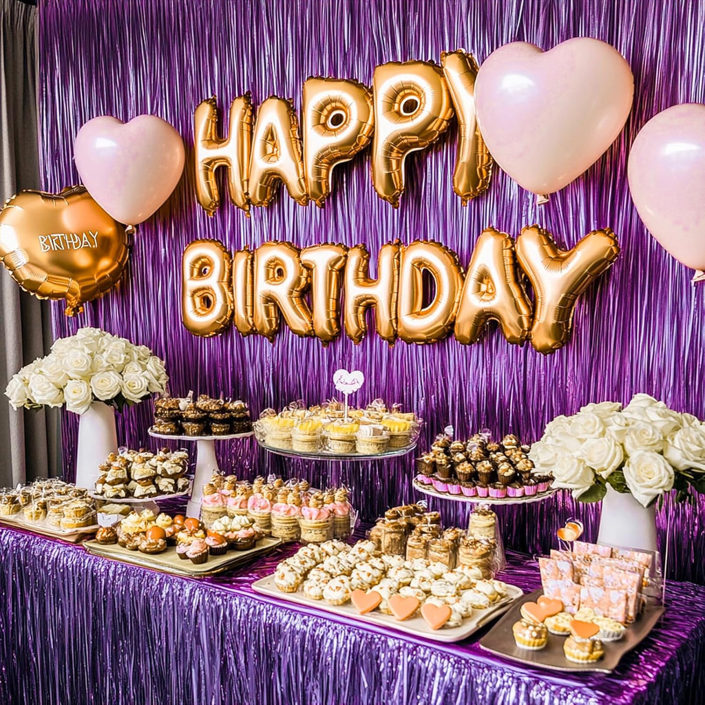 PartyWoo Foil Fringe Curtain - 3pcs 8.2ft Metallic Tinsel Lavender Backdrop for Celebrations