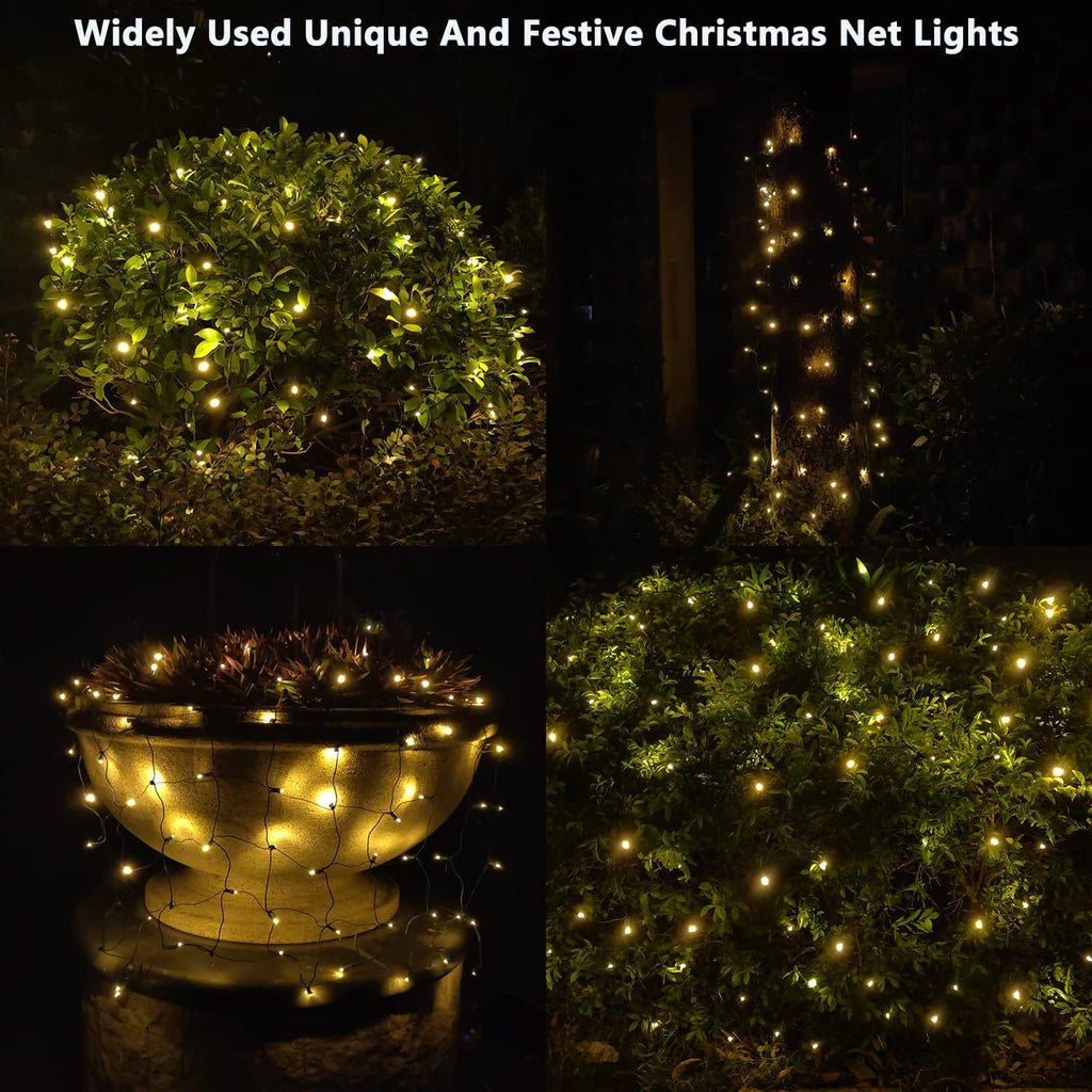 Skiennix LED Christmas Net Lights - 144 LEDs, 6ft x 6ft, Warm White, UL Certified for Outdoor Decor