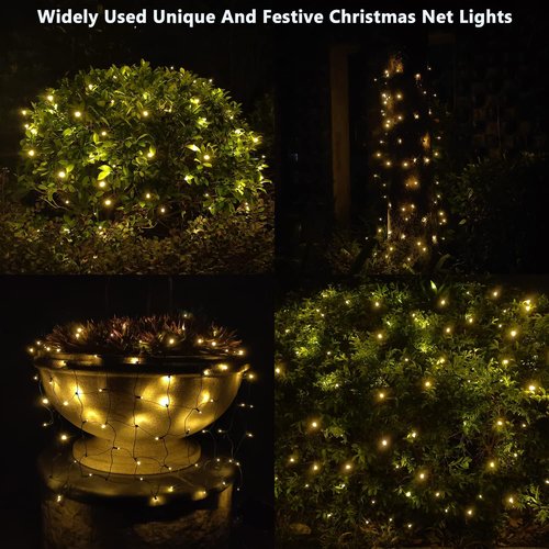 LED Christmas Net Lights - 100 LED Warm White Outdoor Decorations | 5ft x 5ft Green Wire for Bushes & Trees