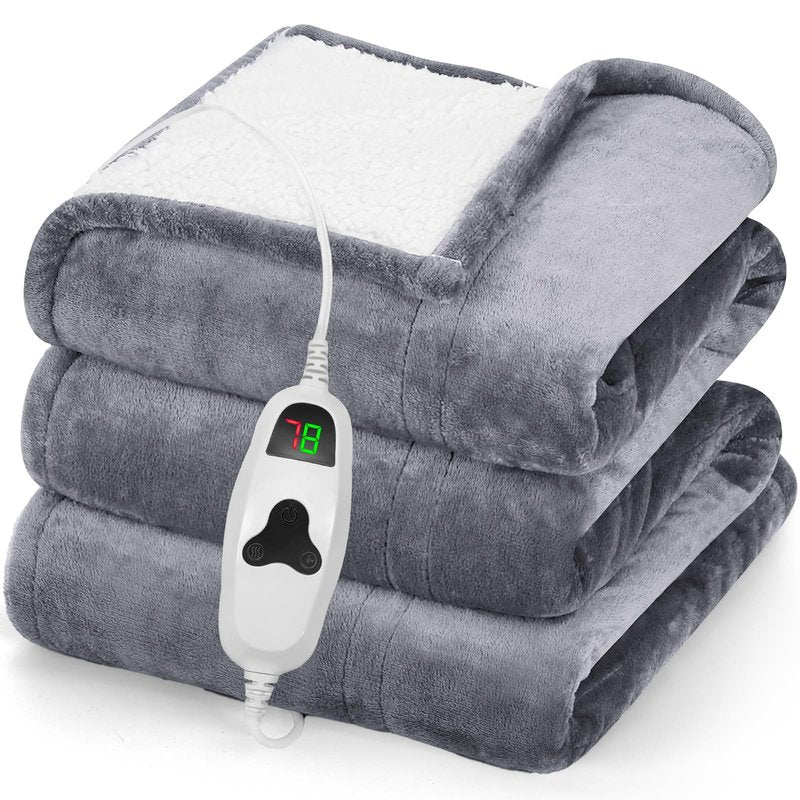 greenoak Heated Blanket Electric Twin 62"X84", Heating Blanket with 10 Heat Levels 1/2/4/6/8 Hours Auto-Off, Fleece Soft Christmas Blanket,Gifts for Grandma Seniors Mom,Misty Grey