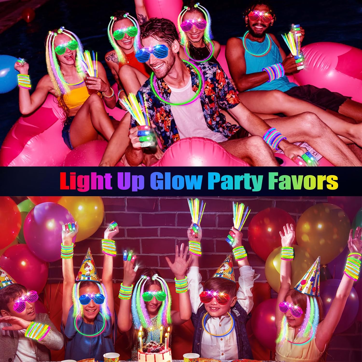 SHQDD Glow in the Dark Party Supplies - 158 PCS LED Glasses, Finger Lights & Glow Sticks | Neon Favors for Events
