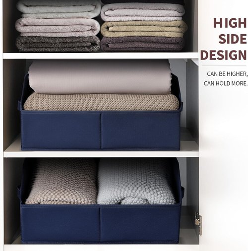Homsorout Decorative Storage Baskets - Trapezoid Closet Bins with Handles, Navy Blue | 3 Pack for Home & Office Organization