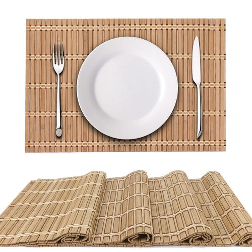 NETEHA Natural Bamboo Placemat-4 Pack- Set of Wooden Square Placemats, Suitable for Non-Slip and Resistant Bamboo Table Placemats in Restaurants and Kitchen