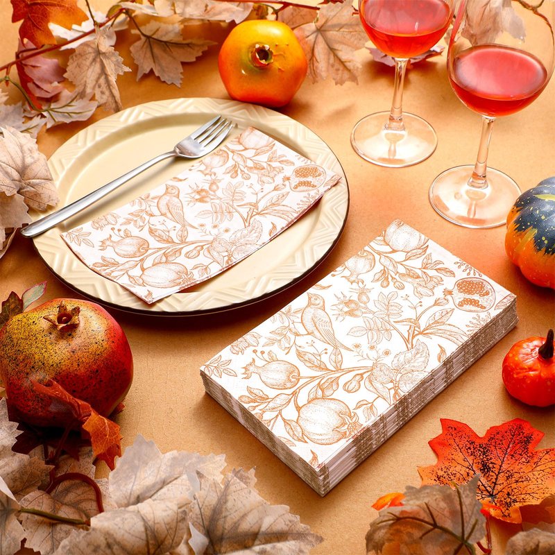 200 Pcs Fall Disposable Hand Towels for Bathroom Fall Guest Napkins White Orange Pomegranate Guest Towel Napkins Disposable Guests Decorative Flower for Baby Shower Wedding