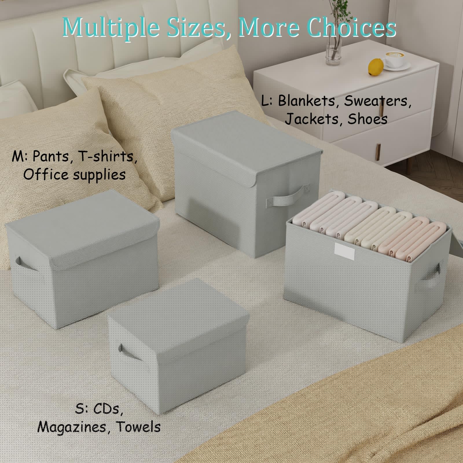 GUOHNHE Storage Bins with Lids for Organizing, Closet Boxes with 2 Carrying Handles and Sturdy Heavy Cardboard, Home Organizers Cubes, 4 Pack, Grey, 15 x 9.8 x 9.8 In, XSNY12GL-4