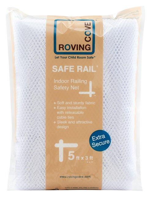 Roving Cove Stair Banister Guard 5ft x 3ft, Railing Safety Net for Baby Proofing, Child Safety Stairway Cover, Balcony Mesh Netting, Pearl White