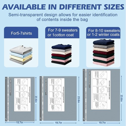 Fantictas Vacuum Storage Bags - 18 Pack Portable Compression Bags with Rechargeable Air Pump for Clothing & Bedding