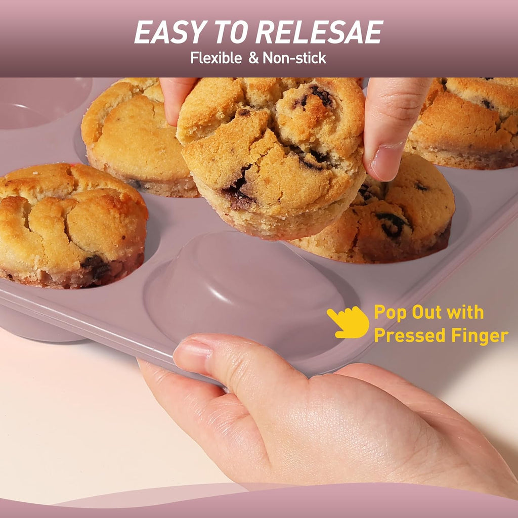 Skiennix Mini Muffin Pan Set - 24 Cup Silicone Molds with Metal Reinforced Frame | Non-Stick & Oven Safe