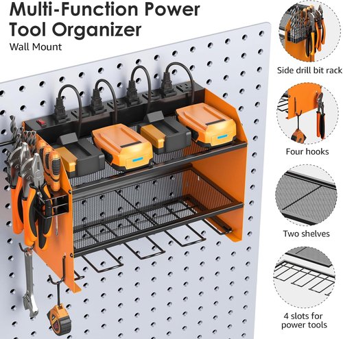 CCCEI Modular Power Tool Organizer - Wall Mount Charging Station & Heavy Duty Storage Shelf | Orange, 1 Pack