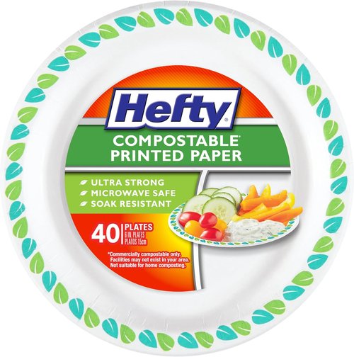 Hefty Compostable Small Paper Plates - 6 Inches, Soak-Resistant, Eco-Friendly, 40 Count