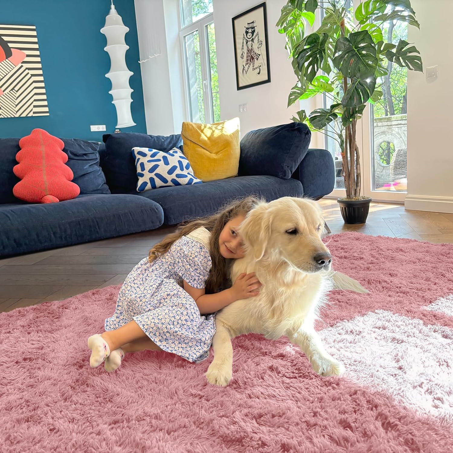 OLANLY Soft Fluffy Shaggy Bedside Rug - Machine Washable 2x3 ft | Pale Pink Indoor Carpet for Kids & Nursery