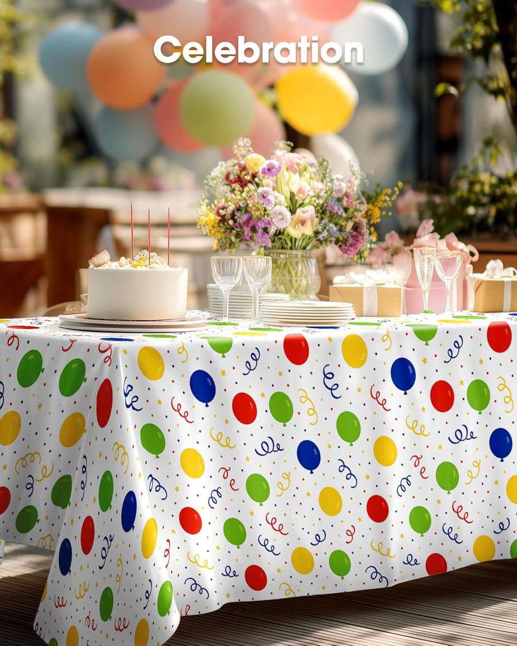 Pureegg Disposable Plastic Tablecloths - 10 Pack, 54 x 108 Inch, Sturdy & Leakproof for Parties | Rainbow Design