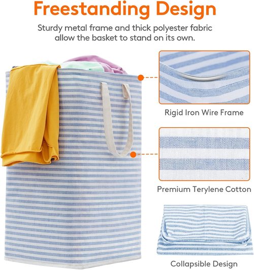 Lifewit Collapsible Laundry Basket - 80L Each, Waterproof Hamper with Reinforced Handles - Blue, 3 Pack