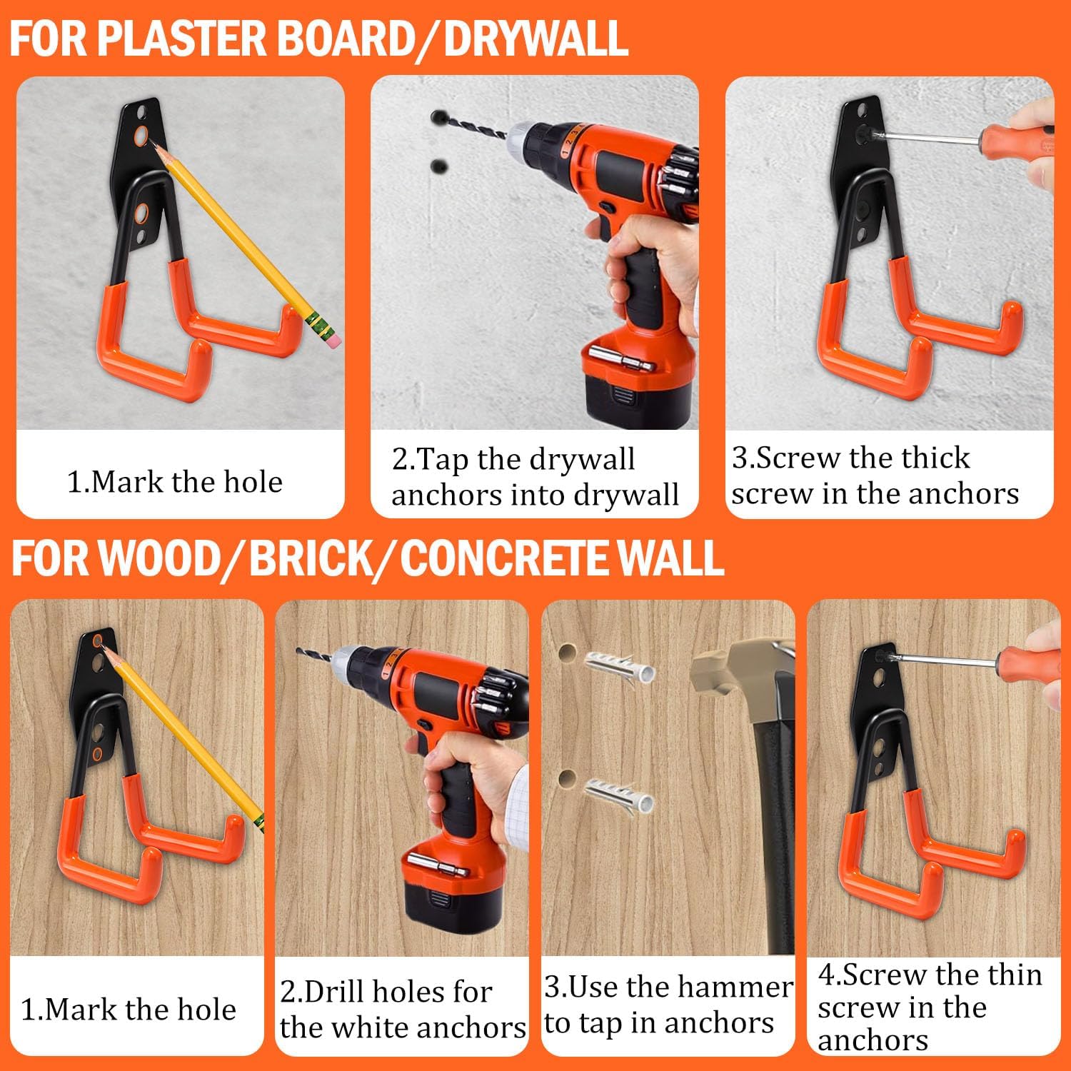 Vivicreate Heavy Duty Garage Hooks - 10 Pack Wall Mount Utility Storage with Anti-Slip PVC Coating for Organizing Ladders, Bikes, and Tools