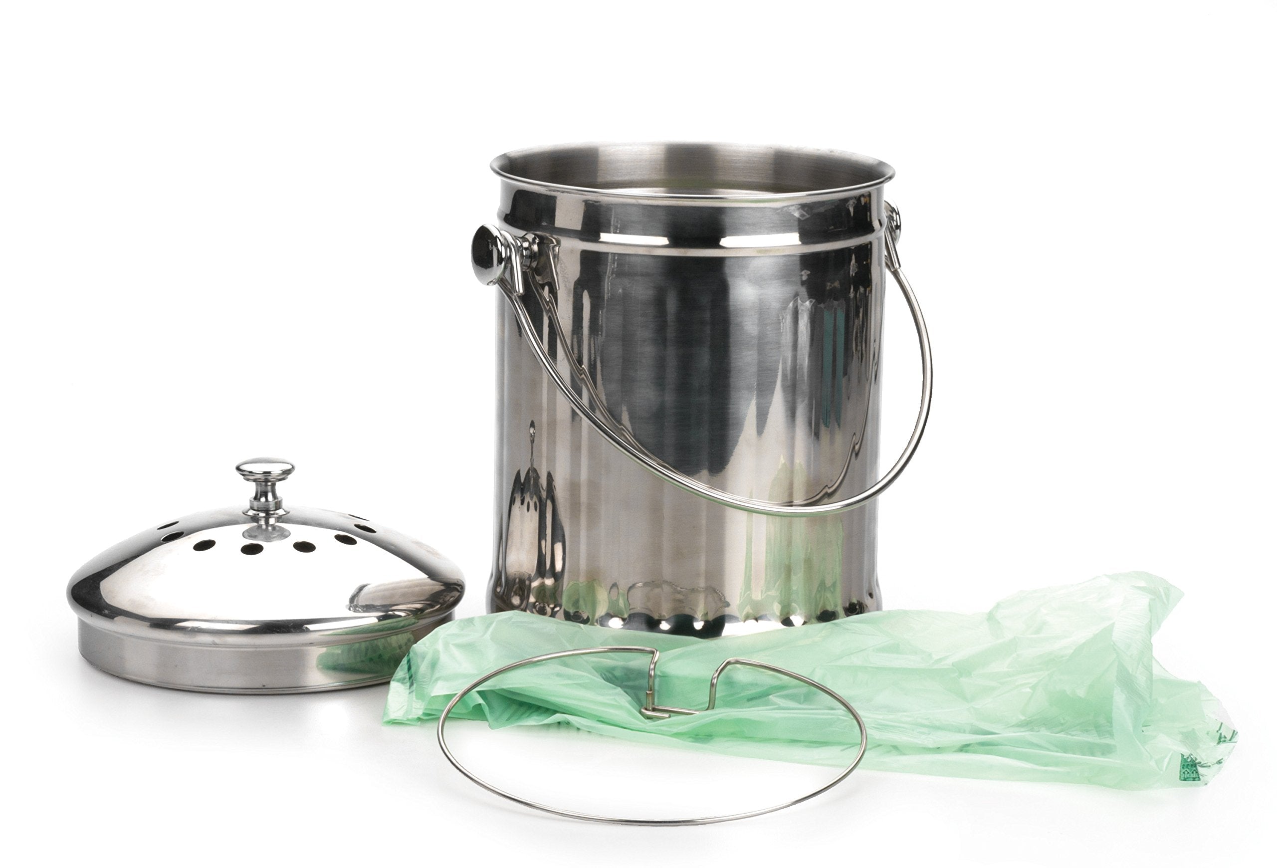 RSVP International Kitchen Collection Compost Pail, Dishwasher Safe, 1 Gallon Capacity, Stainless Steel