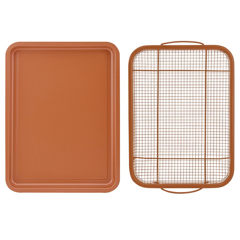 Baking with G&S Nonstick Crisper Basket with Baking Pan, Copper, 2 Piece Set, Durable and Easy to Use