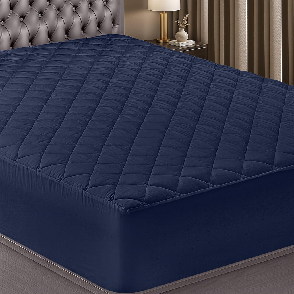 Utopia Bedding Quilted Fitted Mattress Pad - Full Size Deep Pocket Protector | Machine Washable (Navy)