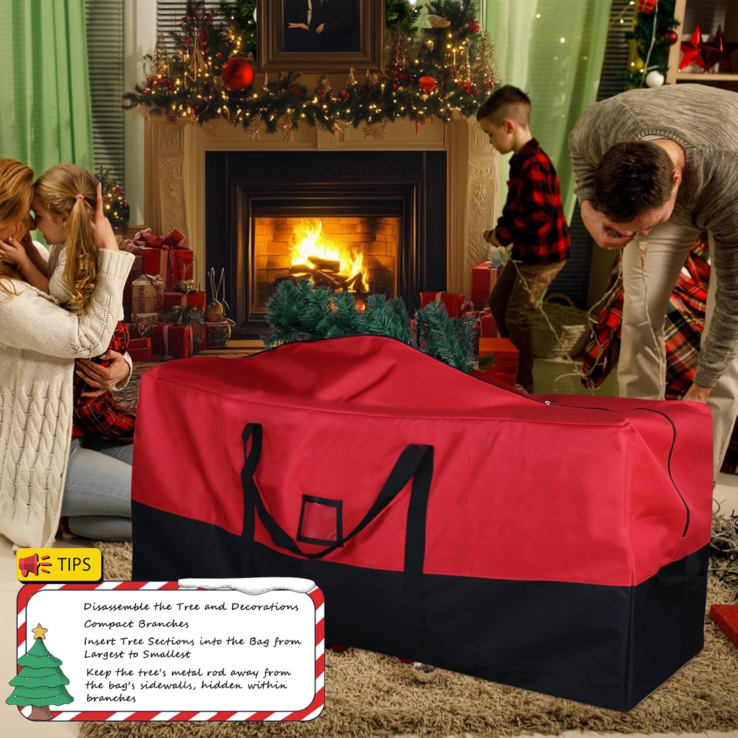 Skiennix Christmas Tree Storage Bag - Waterproof 600D Oxford for 7.5 Ft Trees | Extra Large with Zippers & Card Slot