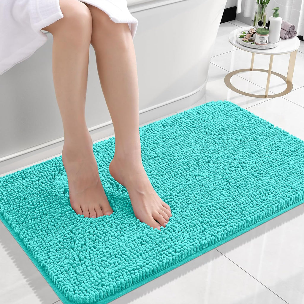 OLANLY Bath Rugs - Extra Soft Chenille with Rubber Backing | Quick-Dry, Machine Washable | 24x16, Teal